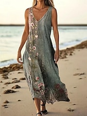 ieftine Tipăriți rochii florale-Pentru femei Rochie Lunga Rochie Maxi Rochie casual Rochie Tip Maieu Rochie de vară Modă Zilnic Concediu Plajă Fit regulat Floral Fără manșon În V Verde Deschis Roz Îmbujorat Roșu-aprins Albastru