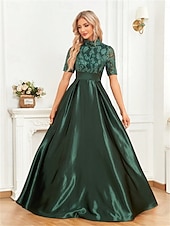 levne zelená-A-Line quinceanera šaty elegantní šaty formální svatební šaty po podlahu krátký rukáv kulatý výstřih polyester s plisováním