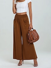 economico gamba larga e vita alta-Per donna Gamba larga Chinos Vacanza Moda Streetwear Lunghezza intera Vita Alta Semplice Tasca Fascia Elastica Comodo Morbido Confortevole Micro-elastico All&#039;aperto Streetwear Nero Fucsia Marrone