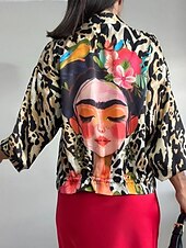 お買い得  ボンバージャケット-女性用 ボンバージャケット 快適 高通気性 ジッパー プリント カジュアル レオパード バケーション ストリート カジュアル デイリーウェア ジッパ－ レギュラー スタンド レギュラー 長袖 アウターウェア ブラック ホワイト ピンク 夏 春