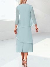 preiswerte Mit Jacke-Strand Hochzeit Salbeischlauch Mutter der Braut Kleid Elegantes Juwelenhals Tee-langes Chiffon 3/4 Langen Ärmel Wickel inklusive mit Raffung 2025 kostenlose Maßanfertigung