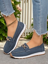 cheap Women&#039;s Slip-Ons &amp; Loafers-Women&#039;s Loafers with Gold Buckle – Casual Slip-On Flat Shoes for Garden Walks, Brunch &amp; Everyday Errands