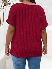levne Trička nadměrná velikost-Dámské Plus velikost Topy Tričko Pevná barva Zip Kapsy Krátký rukáv Do V Módní Šik ven Na běžné nošení Denní Víkend Polyester Léto Podzim Světlá růžová Fialová