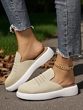 cheap Women&#039;s Clogs &amp; Mules-Women&#039;s Beige Flyknit Slip-On Mules– Lightweight Breathable Walking Shoes for Park Strolls, Travel &amp; Autumn Errands