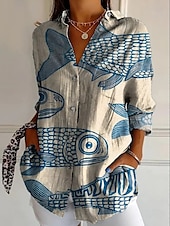 billige Kvinne Boho Topper-Dame Skjorte Paisly Fritid Langermet Skjortekrage Vanlige topper Arbeid Daglig Knapper Trykt mønster Hvit Gul Rosa Blå Oransje Vår Høst Vinter