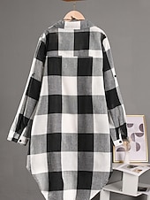 tanie Koszule-Damskie Szałat Wygodny Oddychający Guziki Nadruk Codzienny Kratka Urlop Ulica Codzienny Dzienne zużycie Guziki jednorzędowe Długie Wieczorne Regularny Długi rękaw Odzież wierzchnia Czarny i biały