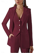 cheap Mom&#039;s Pant Suits-Pantsuit 3 Piece Pantsuit Mother of the Bride Vintage Simple Minimalist Lapel Floor Length Stretch Fabric Long Sleeve with Buttons