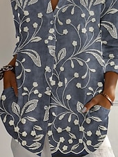 cheap Floral Blouses-Women's Shirt Buttons Print Floral Active Daily Stylish Long Sleeve Shirt Collar Regular Tops Daily Holiday Gray Spring Fall
