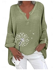 voordelige Overhemden-Dames Katoenen linnen overhemden Bloemig Basic Casual Lange mouw Overhemdkraag Normale tops Dagelijks Afdrukken Blozend Roze Marineblauw Fuchsia Groen Zomer Herfst