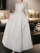 preiswerte Bodenlänge-A-Linie Brautmutter Kleid Eleganter Hemdkragen Knöchellang Polyester Langarm mit Spitze Gurt  Band