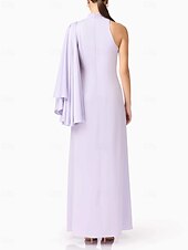 cheap Cocktail Dresses-A-Line Cocktail Dresses Elegant Formal Wedding Guest Ankle Length Sleeveless High Neck Stretch Crepe with Ruffles