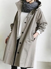 billige Trench Coats-Dame Trenchcoat Bekvem Pustende Knapper Fritid Helfarge Feriereise Gate Avslappet Dagligdagstøy Enkeltkneppet Lang Med hette Normal Langermet Yttertøy Lyseblå Rød Kakifarget Vår Høst