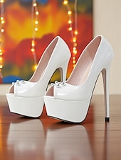 cheap Nightlife Party-Women&#039;s Black Patent Platform Stiletto Heels with Peep-Toe, Ultra-High Nightlife Pumps for Rooftop Parties, Clubbing, Date Nights or Glam After-Dark Events