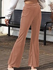 economico gamba larga e vita alta-Per donna Pantaloni a zampa Pantaloni Eleganti Streetwear Casual Lunghezza intera Naturale Semplice Elastico in vita Comodo All&#039;aperto Confortevole Vacanza Streetwear Marrone scuro Nero Rosa Autunno