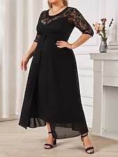 preiswerte Kleider-Damen Übergröße schwarzes kleid Einfarbig Rundhalsausschnitt Halbarm Sommer Frühling Elegant Midikleid Party Kleid