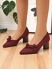 preiswerte Block Heels-Grüne Strick-Blockabsätze mit Schleife für Damen – atmungsaktives Flyknit-Gewebe, leichte und bequeme Mittelabsätze für den Weg zur Arbeit, das Büro und den Alltag