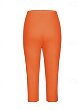 cheap Plain Leggings-Women&#039;s Capri Pants Leggings Fashion Casual Calf-Length Mid Waist Plain Elastic Waist Comfy Breathability Stretchy Vacation Street Daily Wear Light Yellow Wine Dark Brown Black Spring Fall Regular Fit