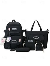 billiga Högskoleryggsäckar-5-i-1 skolryggsäcksset med plyschberlocker, lätt nylon, kawaii-stil, för flickor och tonåringar, perfekt för skolan och dagligt bruk