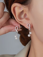 preiswerte Damen Ohrringe-Damen-Ohrringe aus Kunstperlen mit Strass-Tropfendesign, eleganter goldener Hängerstil, geeignet für Pendeln, Büro, Hochzeit, Party und Abend