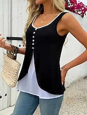 olcso Egyszerű ujjatlan felső-Női Camisole Tank Top Tömör szín Napi Stílusos Alkalmi Ujjatlan U-alakú Normál felsők Napi Kollázs Gombok Fekete Rubin Nyár