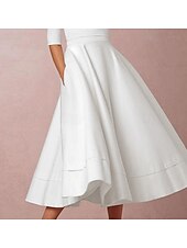 economico Abiti bianchi-Abiti da Matrimonio Semplici in Spiaggia A-Line Collo a V Senza Maniche Strascico Corto Satin Abiti da Sposa con Pieghe per impressionare 2025
