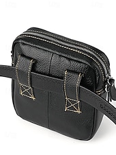 cheap Men&#039;s Bags-Men&#039;s genuine leather messenger bag with zipper pocket, Retro style, Can be inserted into the belt to use as a waist bag, Suitable for outdoor travel, Hiking, Camping or western cowboy wear