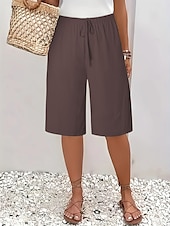 abordables Shorts-Femmes Mi-long Droit Confort Chino Longueur Genou Naturel Uni Basique Doux Confortable Décontracté Décontracté Quotidien Carmin Abricot Noir Blanche Été Coupe Ample
