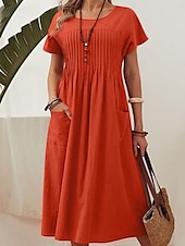 ieftine Rochii-Pentru femei Rochii Midi Rochie A line Rochie de vară Casual Zilnic Fit regulat Simplu Manșon scurt Stil Nautic Roșu-aprins Bleumarin Verde Militar Vară