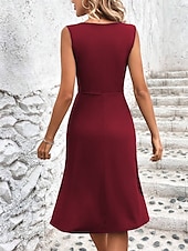 abordables Robe blanche-Femmes Robe Midi Robe trapèze Robe d&#039;été Occasionnel Quotidien Coupe régulière Uni Sans manches Col en V Noir Vin Gris Été