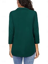preiswerte Damen Einfache Oberteile-Damen Hemd Einfarbig Elegant Stilvoll Basic Dreiviertelarm V Ausschnitt Normale Oberteile Täglich Schwarz Wein Blau Grün Frühling Herbst