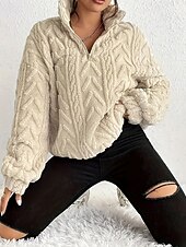 billiga hoodie jacka-Dam Tröja Mode Ensfärgat Tjock Huva Stickat Långärmad Vanliga toppar Sticka Utomhus Dagligen Helgdag Aprikos Höst Vinter