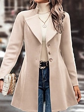 preiswerte Wintermäntel-Damen Mantel Warm Bequem Knöpfe Mode Einfach Straße Ferien Einreihig Lang Umlegekragen Normale Passform Langarm Oberbekleidung Schwarz Aprikose Kaffee Herbst Winter