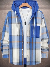 baratos Casacos &amp; Sobretudos para Homem-Homens jaqueta leve Jaqueta de Camisa Jaqueta casual Cabana Férias Diário Respirável Bolsos Primavera Outono Xadrez Moda Clássico Com Capuz Padrão Preto Vermelho Azul cáqui Casaco