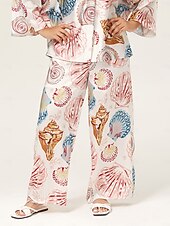 cheap Pants-Shell Print Elastic Waist Wide Leg Pants