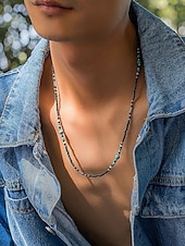 abordables Bijoux pour hommes-Collier de perles noires et turquoise pour homme – Bijoux de style surfeur bohème faits à la main pour les tenues de plage d&#039;été, les festivals et les vêtements décontractés