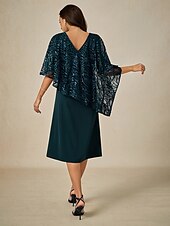 preiswerte Einfaches Kleid-A-Linie Brautmutterkleid Elegant V Ausschnitt Knielang Spitze Halbarm mit Spitze Einfarbig 2025