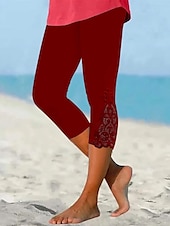 economico Leggings semplici-Per donna Pantaloni capri Leggings Streetwear Casual Lunghezza al polpaccio Naturale Semplice Pizzo Patchwork Elastico in vita Comodo All&#039;aperto Confortevole All&#039;aperto Vacanza Casual Quotidiano