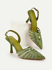 abordables Années 1920-Escarpins à talons hauts en strass verts inspirés de Gatsby des années 1920 pour femmes – Chaussures de soirée à bride arrière en maille Art déco pour cocktails ou événements rétro
