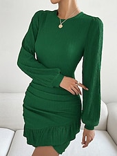 abordables Robe Simple-Femmes Mini Robe Robe fourreau Mode Moderne Vacances Sortir Week-end Coupe régulière Uni manche longue Col ras du cou Noir Vert Kaki Été