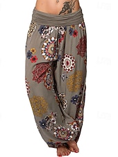 baratos perna larga e cintura alta-Mulheres Calças Calças Harem Calça Palazzo Moda Boho Comprimento total Cintura Média Imprimir Cintura elástica Confortável Micro-Elástica Rua Roupa Diária Para Noite Preto Branco Amarelo Rosa claro