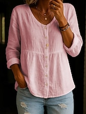 voordelige Overhemden-Dames Overhemd Effen Kleur Effen Stijlvol Casual Lange mouw Overhemdkraag Normale tops Dagelijks Knop Gesmokt Wit Geel Blozend Roze Groen Zomer Lente