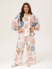 cheap Pants-Shell Print Elastic Waist Wide Leg Pants