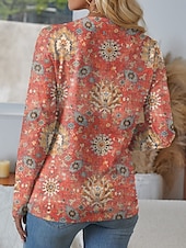 billige Boho t-skjorte-Dame T skjorte Grafisk Geometri Stilfull Fritid Langermet Crew-hals Vanlige topper Daglig Helg Trykt mønster Gul Blå Fuksia Oransje Sommer