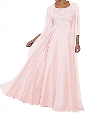 preiswerte Bodenlänge-Zweiteilig Kleid-Sets Brautmutterkleid Elegant Einfach Quadrathals Bodenlang Chiffon Ärmellos mit Einfarbig 2025