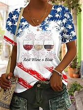 olcso Függetlenség Napja Csúcs-Női Hazafias T Shirt Grafikai Amerikai Zászló Vintage Stílusos Klasszikus Rövid Ujjú V Nyakú Normál Felsők Mindennapi Hétvégi Nyomtatás Kék Nyár Tavasz