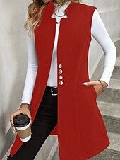 economico Gilet-Per donna Gilet Caldo Confortevole Bottoni Moda Semplice Ferie Weekend Monopetto Lungo Scollo a V Vestibilità regolare Senza Maniche Capispalla Nero Rosso Albicocca Autunno Inverno