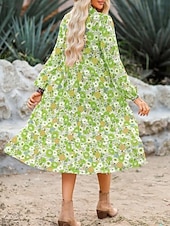 economico Abiti floreali-Per donna Abito Midi Abito a trapezio Casual All&#039;aperto Uscire Vestibilità regolare Floreale Grafico Manica Lunga Scollo a V Marrone chiaro Azzurro cielo Arancione Verde Estate