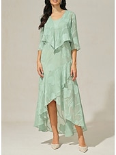 abordables Robe de cocktail-Femmes Robe maxi Robe à Volants Élégant Mariage robe demoiselle d honneur Soirée Fleuri Sans manches Col en U Vert cendré Été Printemps