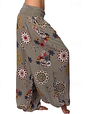 baratos perna larga e cintura alta-Mulheres Calças Calças Harem Calça Palazzo Moda Boho Comprimento total Cintura Média Imprimir Cintura elástica Confortável Micro-Elástica Rua Roupa Diária Para Noite Preto Branco Amarelo Rosa claro