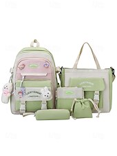 billiga Högskoleryggsäckar-5-i-1 skolryggsäcksset med plyschberlocker, lätt nylon, kawaii-stil, för flickor och tonåringar, perfekt för skolan och dagligt bruk